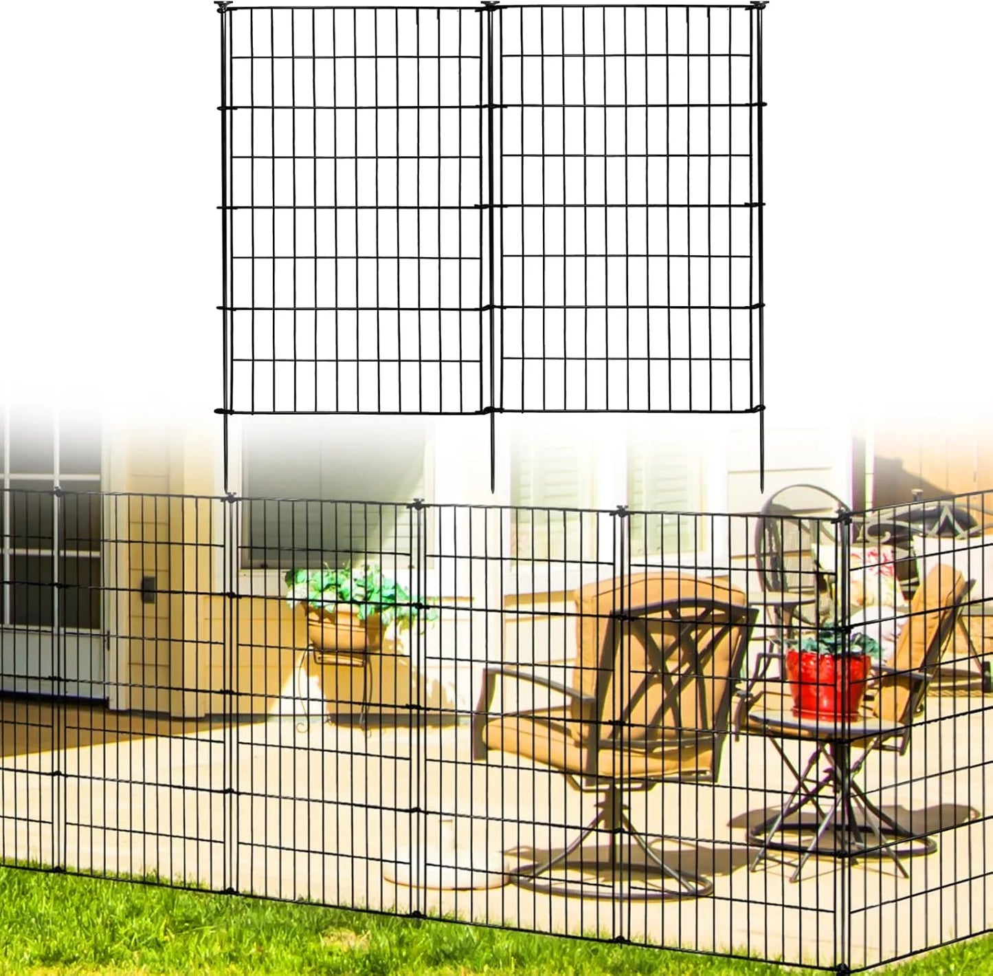 Black Metal Wire ARIFARO Decorative Garden Fence 5 Panels 40in (H) x 11.5ft (L) No dig Animal Barrier Fencing,Pet Fence Rustproof Metal Wire Panel Border for Dog,Rabbits, and Patio, Good Condition condition - View 8