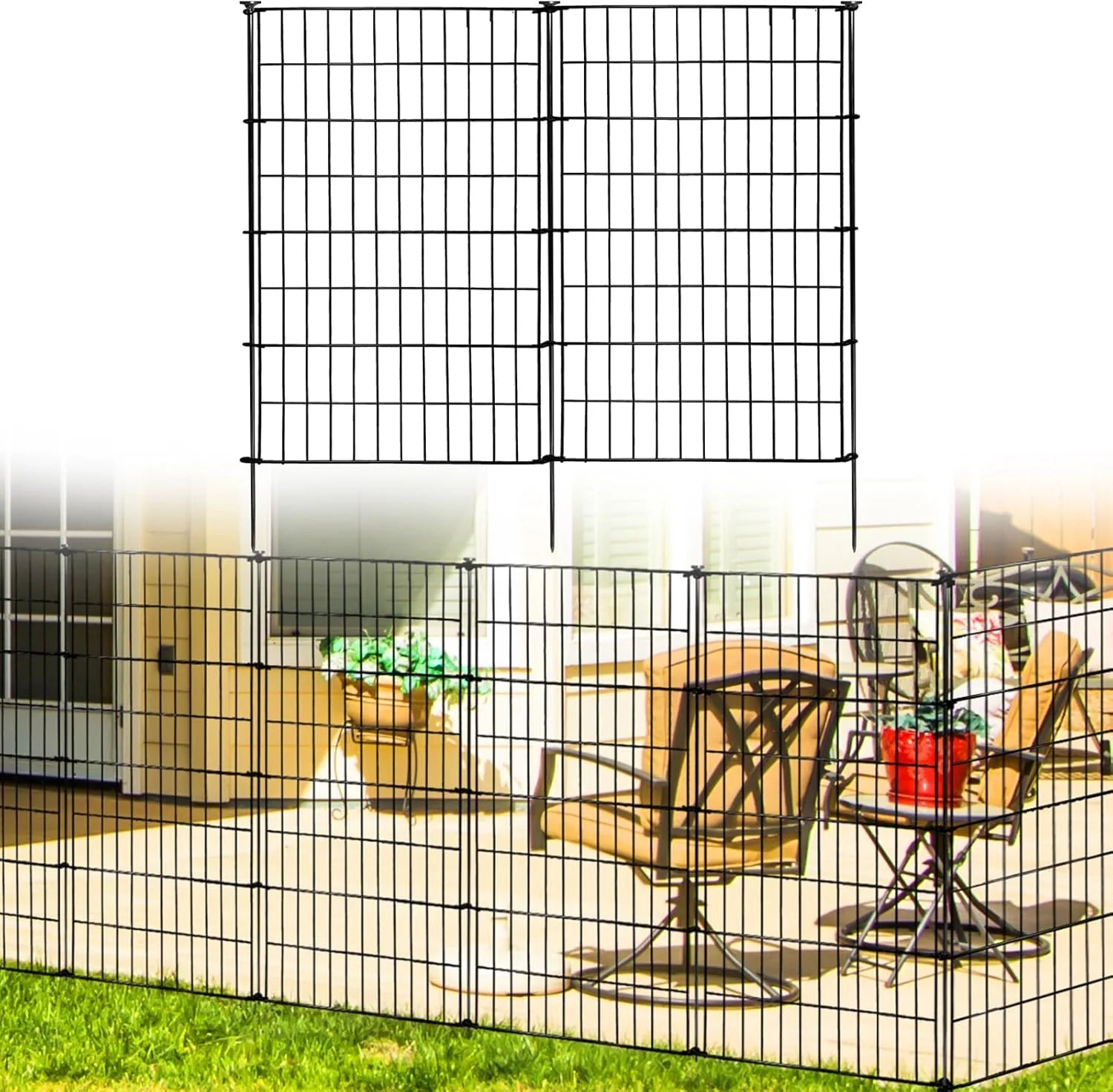Black Metal Wire ARIFARO Decorative Garden Fence 5 Panels 40in (H) x 11.5ft (L) No dig Animal Barrier Fencing,Pet Fence Rustproof Metal Wire Panel Border for Dog,Rabbits, and Patio, Good Condition condition - View 8