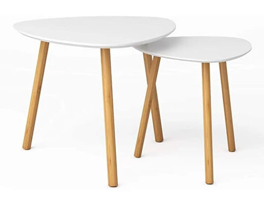 BAMEOS Bamboo Nesting Triangle End Table Set of 2 - White - View 1