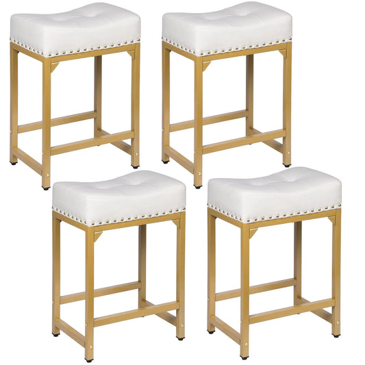 White and gold backless barstools - View 1