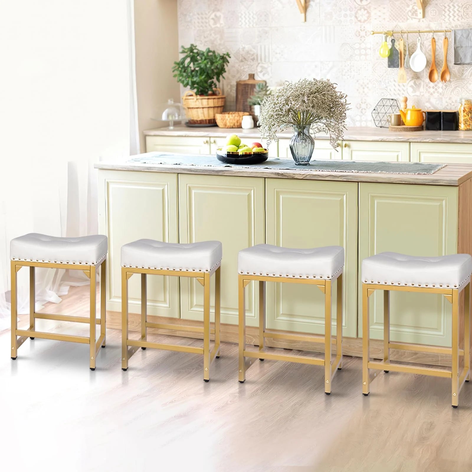 White & Gold N/A Bar Stools Set of 4 Counter Height, White & Gold, Good Condition condition - View 3