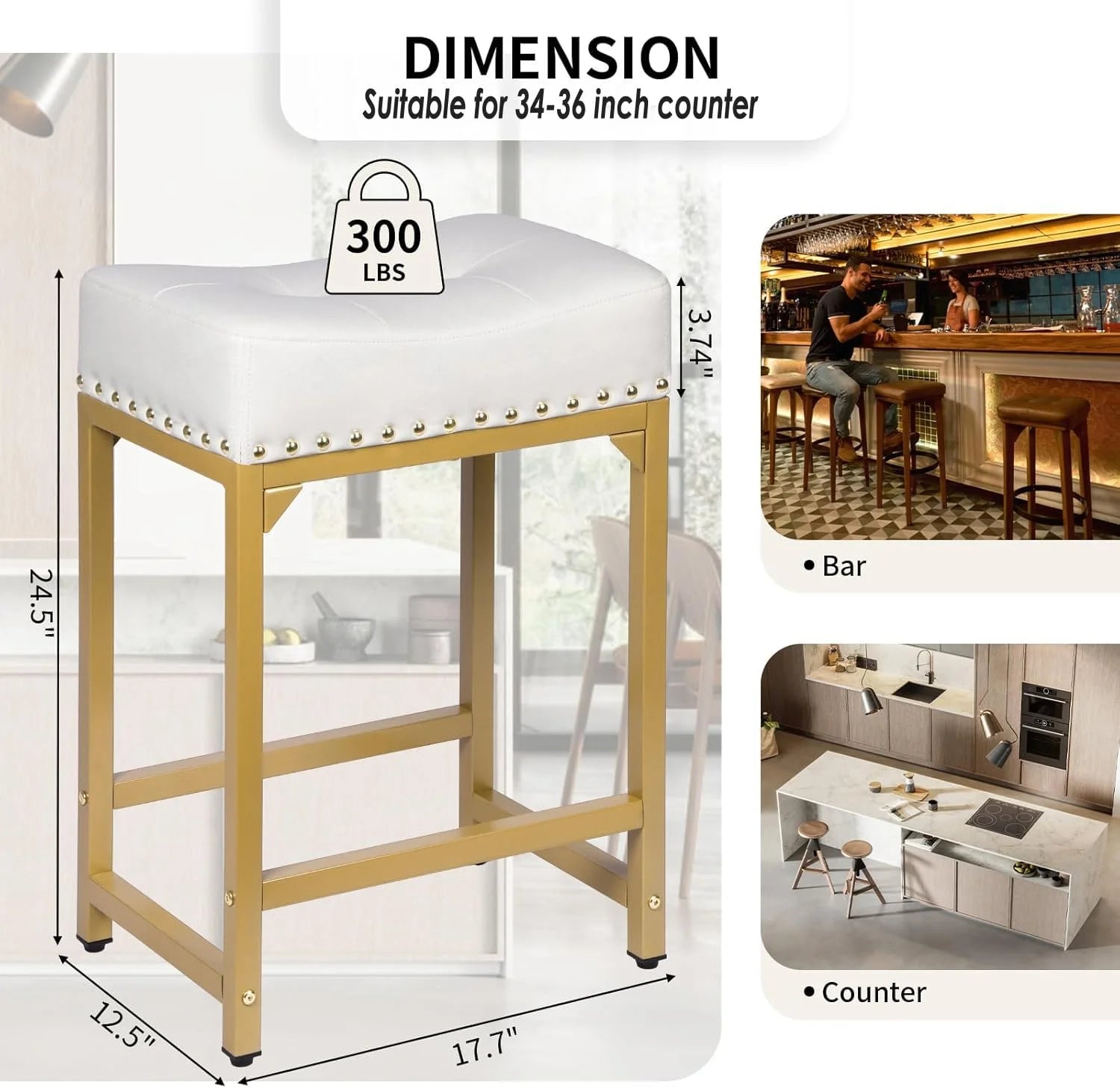 White & Gold N/A Bar Stools Set of 4 Counter Height, White & Gold, Good Condition condition - View 4