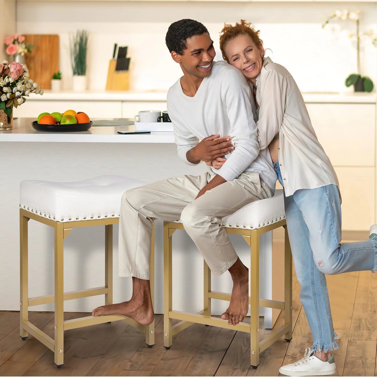White & Gold N/A Bar Stools Set of 4 Counter Height, White & Gold, Good Condition condition - View 6