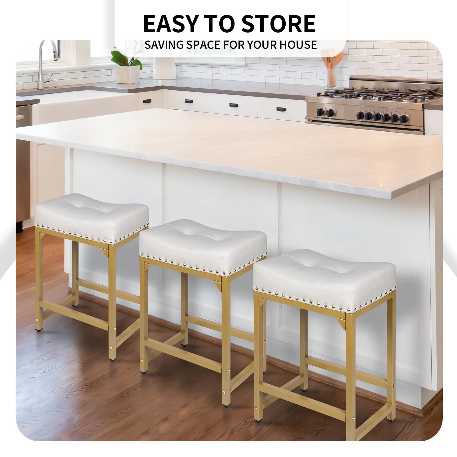 White & Gold N/A Bar Stools Set of 4 Counter Height, White & Gold, Good Condition condition - View 7