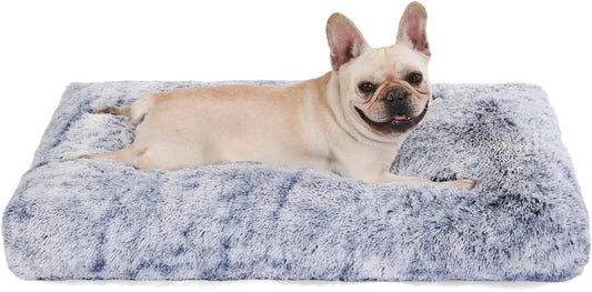 Bedfolks Plush Dog Crate Bed - Large, Dark Blue - View 1