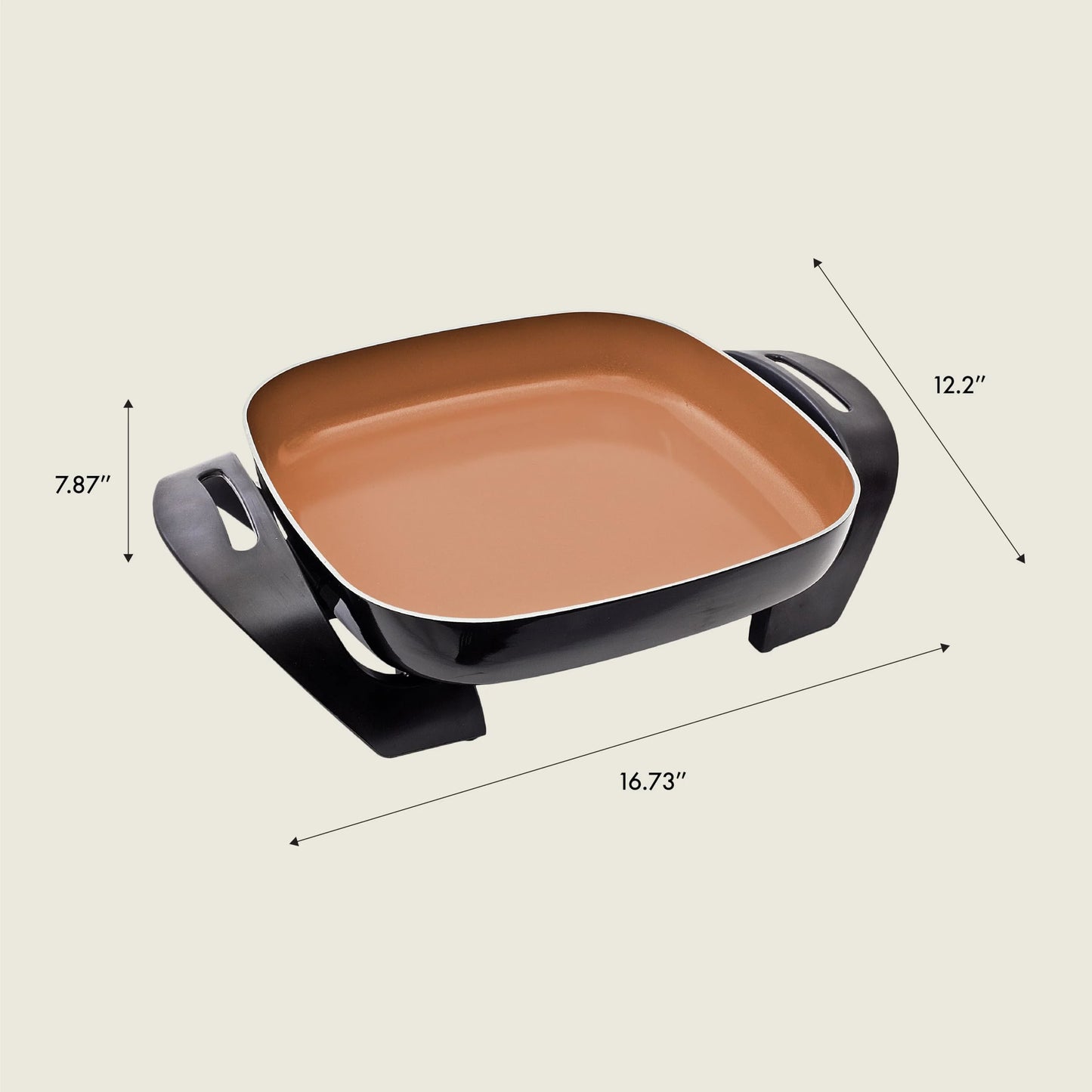 Copper Copper BELLA Electric Skillet and Frying Pan with Glass Lid, Nonstick Coating, Cool Touch Handles, Removable Heating Probe, Dishwasher Safe, 12 x 12 inch, Copper, Good Condition condition - View 10