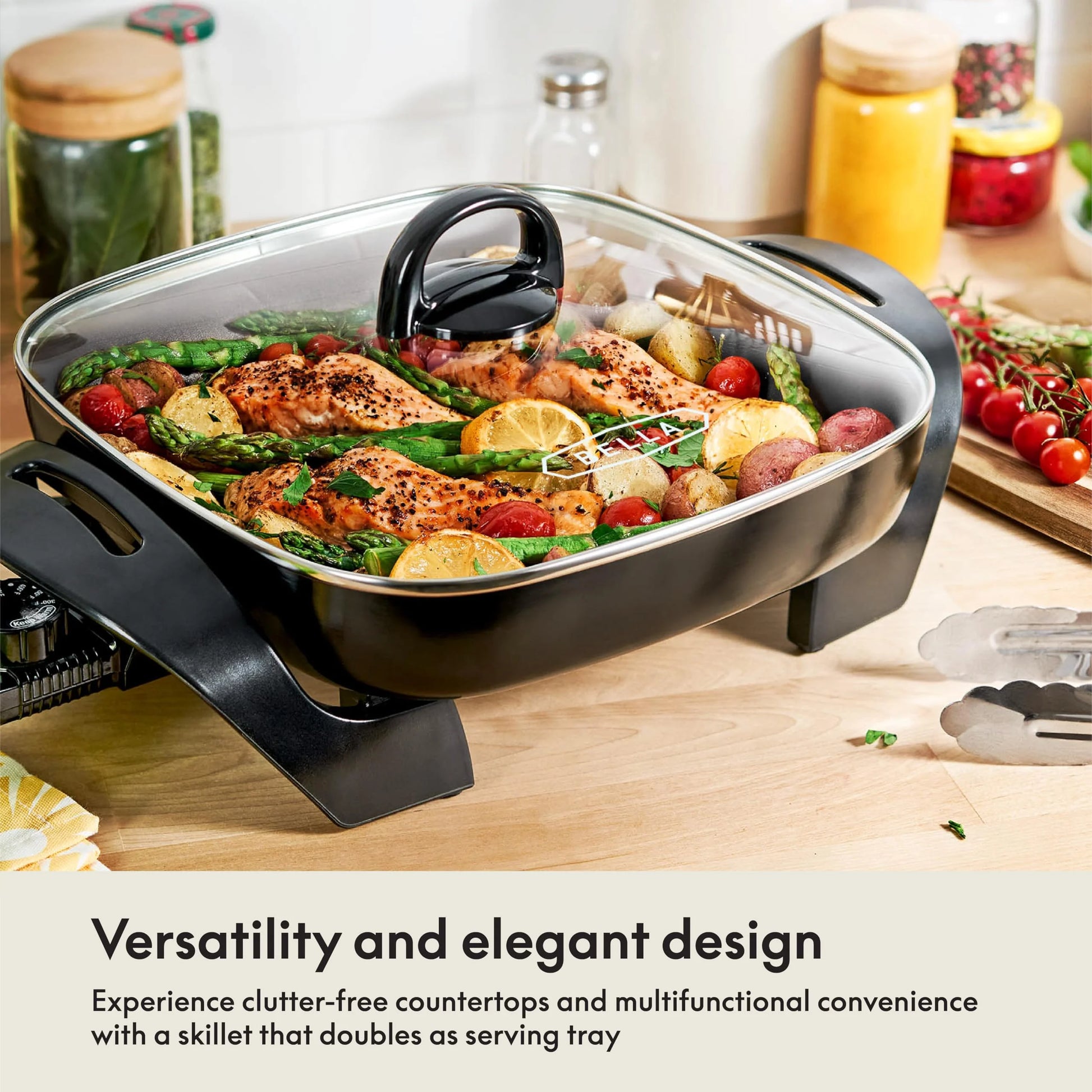 Copper Copper BELLA Electric Skillet and Frying Pan with Glass Lid, Nonstick Coating, Cool Touch Handles, Removable Heating Probe, Dishwasher Safe, 12 x 12 inch, Copper, Good Condition condition - View 5