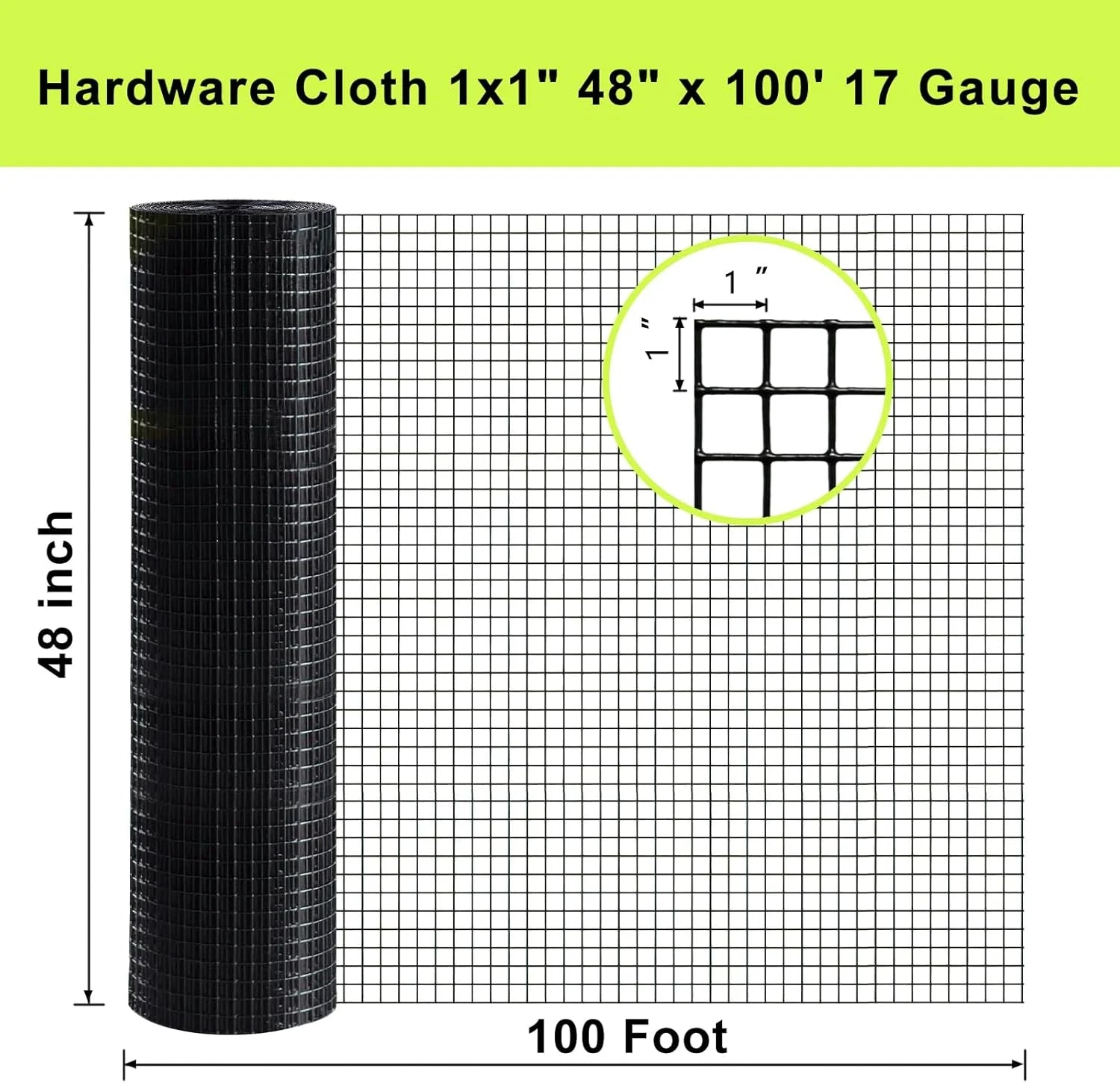 Black Steel with PVC Coating Black Hardware Cloth 48 inch×100 ft, 17 Gauge 1" x 1" Mesh Black PVC Coated, Welded Wire Fencing for Poultry Netting & Chicken Coop, Brand New condition - View 5