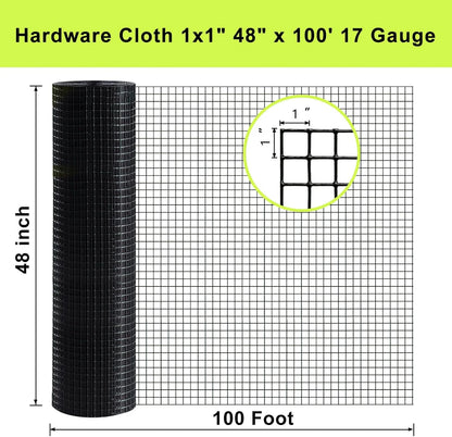 Black Steel with PVC Coating Black Hardware Cloth 48 inch×100 ft, 17 Gauge 1" x 1" Mesh Black PVC Coated, Welded Wire Fencing for Poultry Netting & Chicken Coop, Brand New condition - View 5