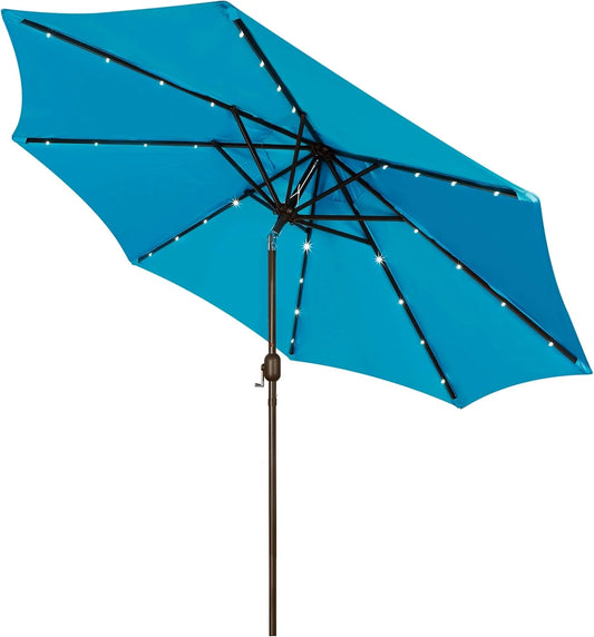Blissun 9 ft Solar Umbrella, 32 LED Lighted Patio Umbrella, Light Blue - View 1