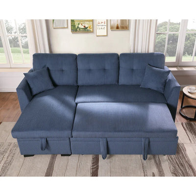 (Box 1/2) 81.5“ Corduroy Chaise Sofa With Pull Out Bed