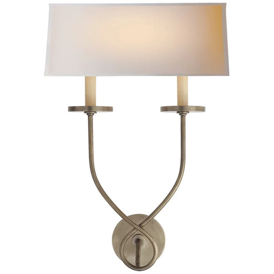 Chapman & Myers Symmetric Twist Double Sconce in Antique-Burnished Brass - View 1