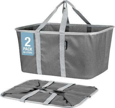 CleverMade Collapsible Laundry Tote - Charcoal Gray 2-Pack 50L - Foldable Storage Organization Container for Clothes Laundry Room Storage Solution Charcoal 2 Pack Tote