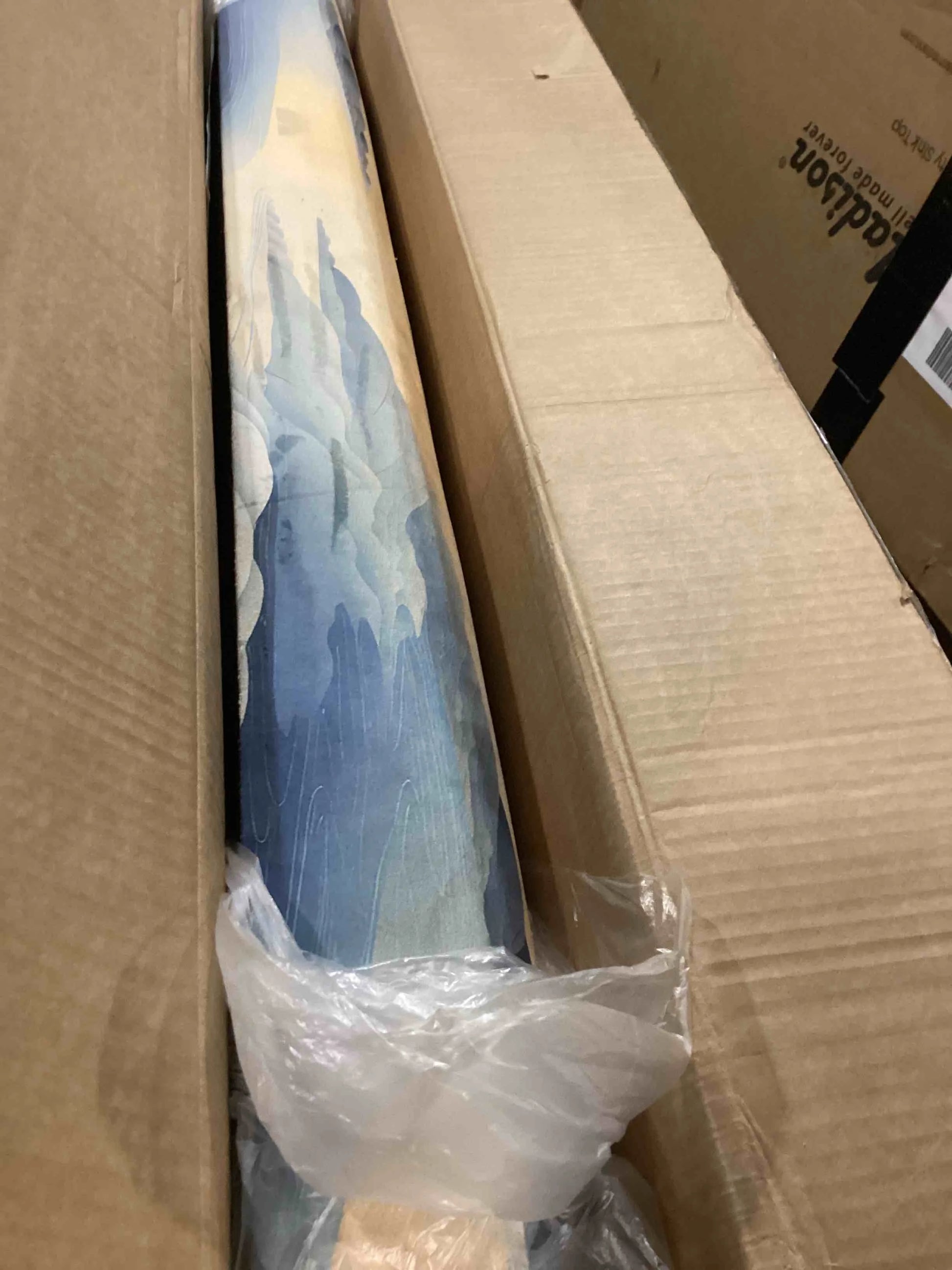 Black, Blue Upholstery, Wood Coastal Landscape Minimal In Blue - Boho Upholstered Black Bench, Good Condition condition - View 4