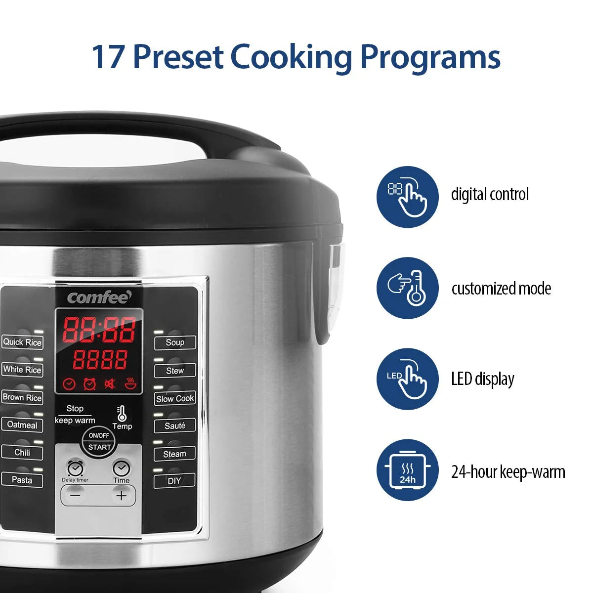 Black/Silver Mixed COMFEE' Rice Cooker, Slow Cooker, Steamer, Stewpot, Sauté All in One (12 Digital Cooking Programs) Multi Cooker (5.2Qt ) Large Capacity. 24 Hours Preset & Instant Keep Warm, Black/Silver (MB-M25), As Is condition - View 6