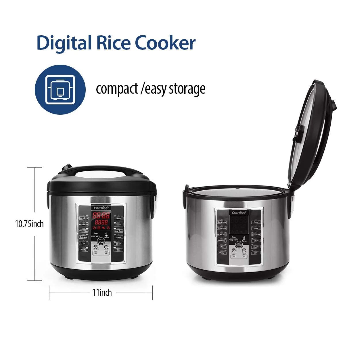 Black/Silver Mixed COMFEE' Rice Cooker, Slow Cooker, Steamer, Stewpot, Sauté All in One (12 Digital Cooking Programs) Multi Cooker (5.2Qt ) Large Capacity. 24 Hours Preset & Instant Keep Warm, Black/Silver (MB-M25), As Is condition - View 8