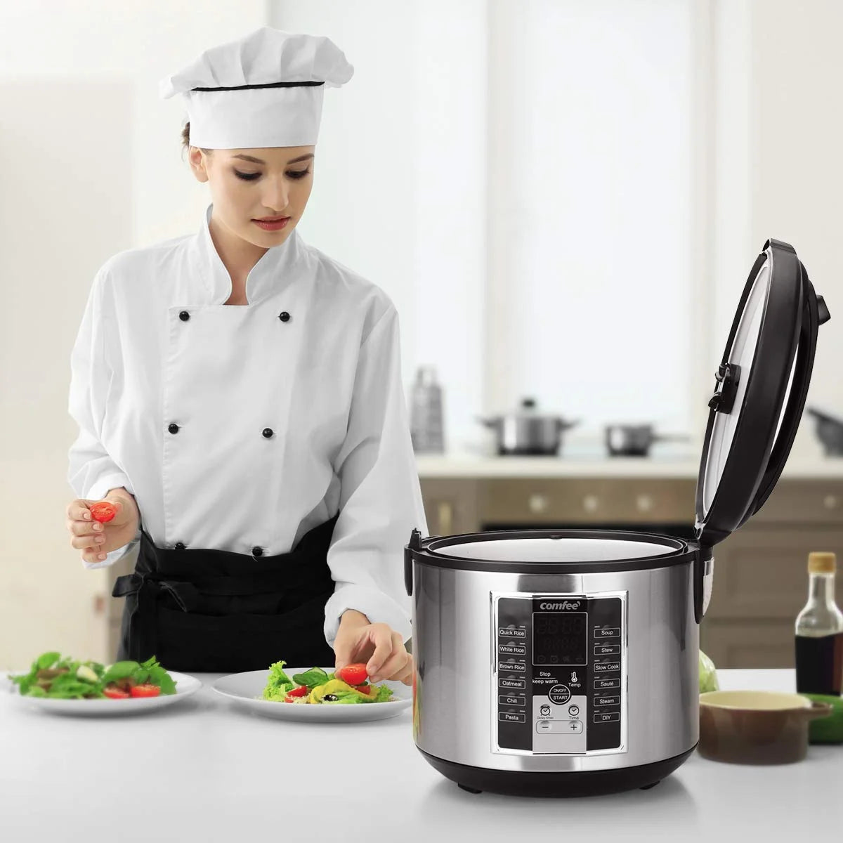 Black/Silver Mixed COMFEE' Rice Cooker, Slow Cooker, Steamer, Stewpot, Sauté All in One (12 Digital Cooking Programs) Multi Cooker (5.2Qt ) Large Capacity. 24 Hours Preset & Instant Keep Warm, Black/Silver (MB-M25), As Is condition - View 9