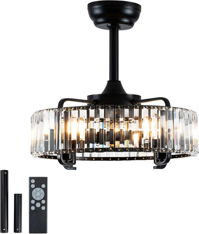 Crystal Ceiling Fan with Light Remote 6-Speed Silent Flush Mount DC Motor