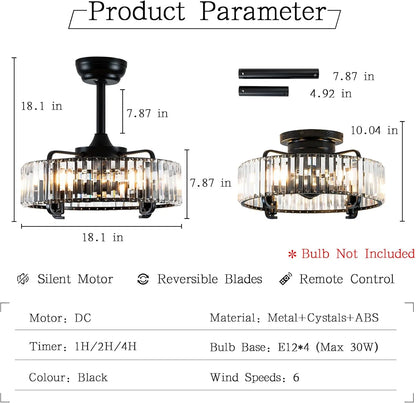 Crystal Ceiling Fan with Light Remote - View 6