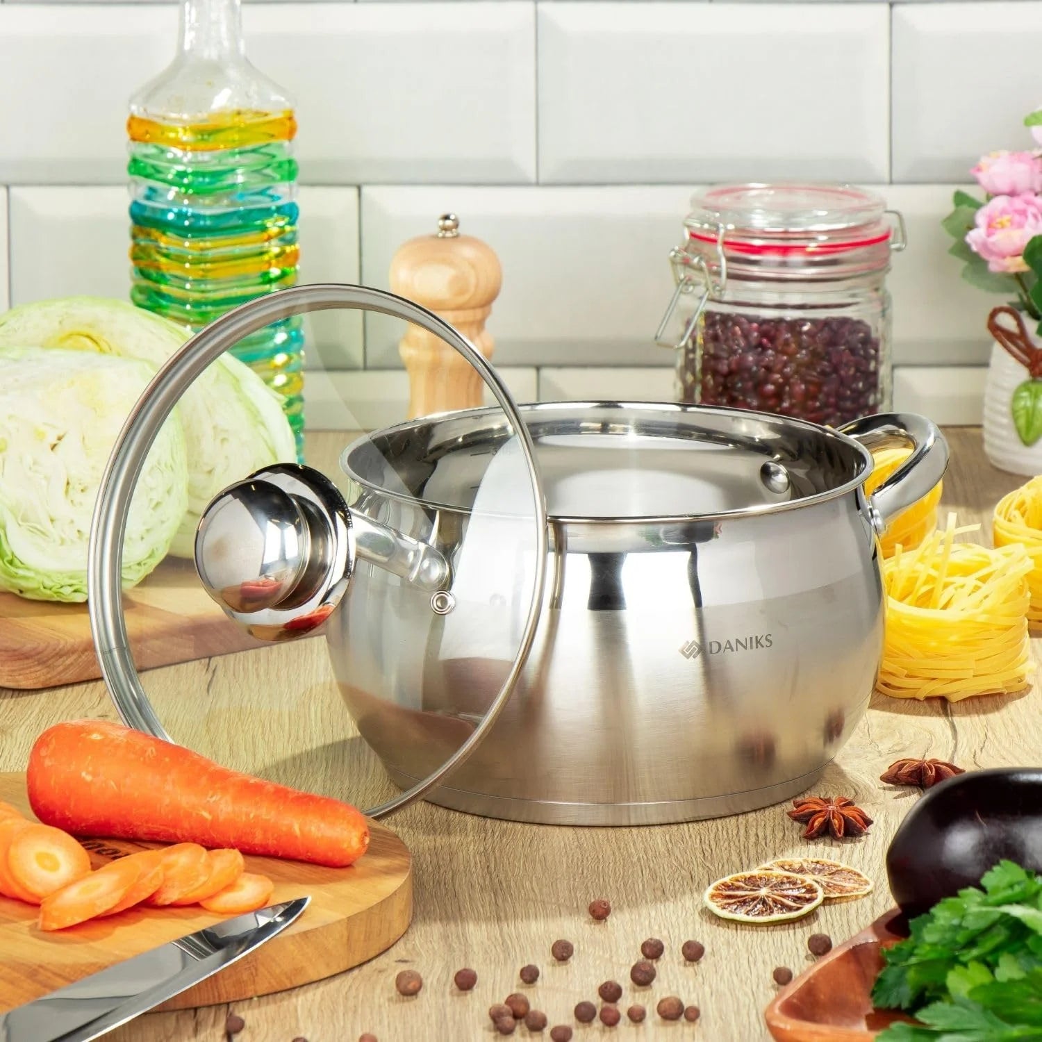 Silver Stainless Steel Daniks Classic Stainless Steel Kitchen Induction Pot Cookware Set | 6-Piece | Dishwasher Safe Pots with Lid | 2 Quart + 3 Quart + 4 Quart | Measuring Scale | Silver, Good Condition condition - View 10