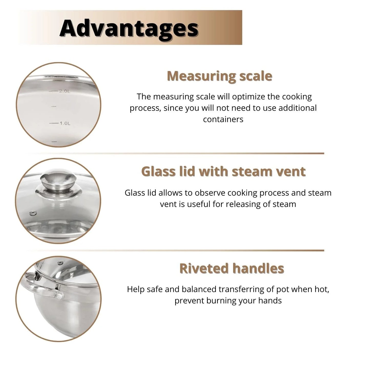 Silver Stainless Steel Daniks Classic Stainless Steel Kitchen Induction Pot Cookware Set | 6-Piece | Dishwasher Safe Pots with Lid | 2 Quart + 3 Quart + 4 Quart | Measuring Scale | Silver, Good Condition condition - View 5