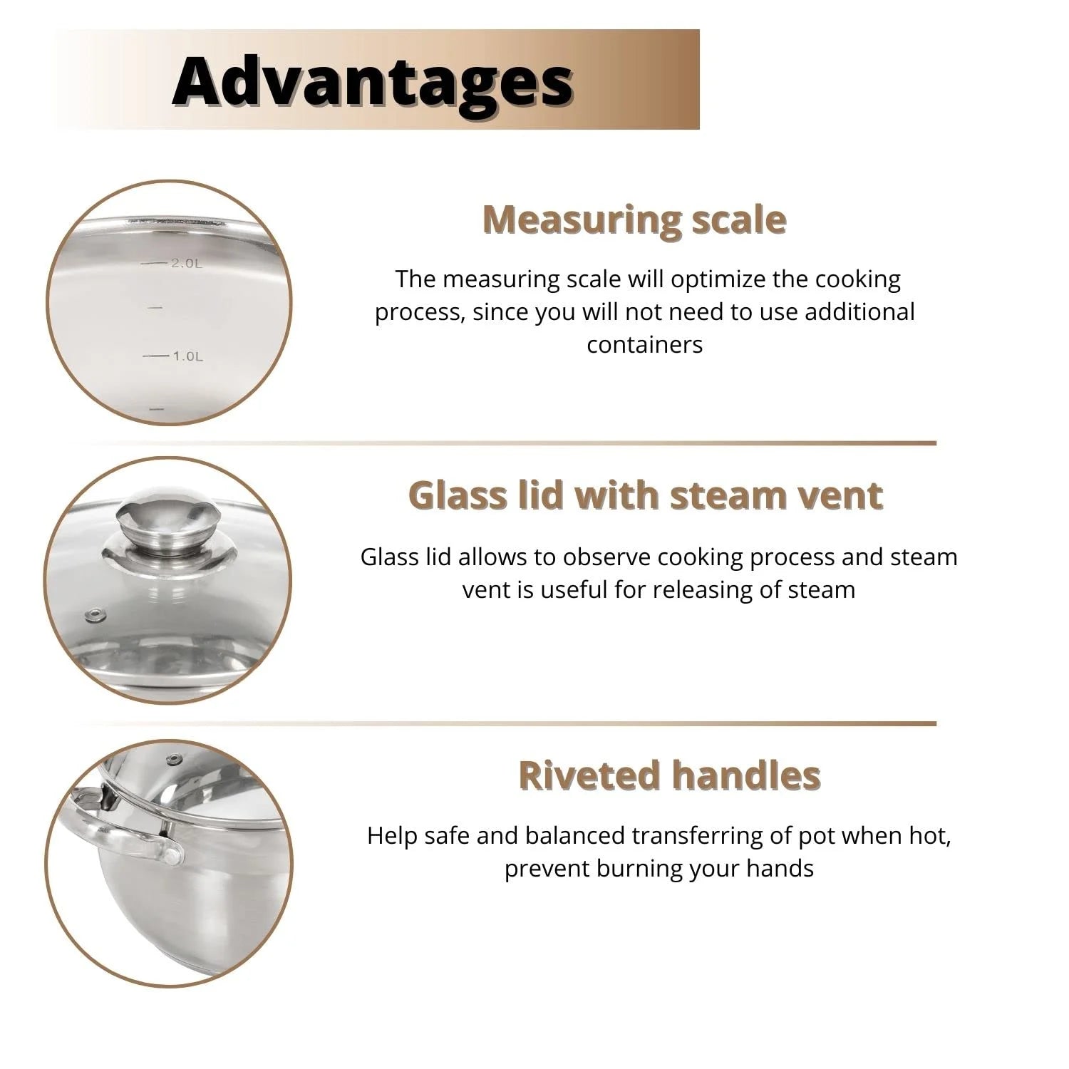 Silver Stainless Steel Daniks Classic Stainless Steel Kitchen Induction Pot Cookware Set | 6-Piece | Dishwasher Safe Pots with Lid | 2 Quart + 3 Quart + 4 Quart | Measuring Scale | Silver, Good Condition condition - View 5