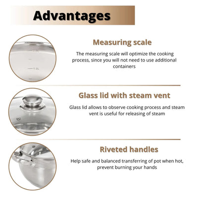 Silver Stainless Steel Daniks Classic Stainless Steel Kitchen Induction Pot Cookware Set | 6-Piece | Dishwasher Safe Pots with Lid | 2 Quart + 3 Quart + 4 Quart | Measuring Scale | Silver, Good Condition condition - View 5
