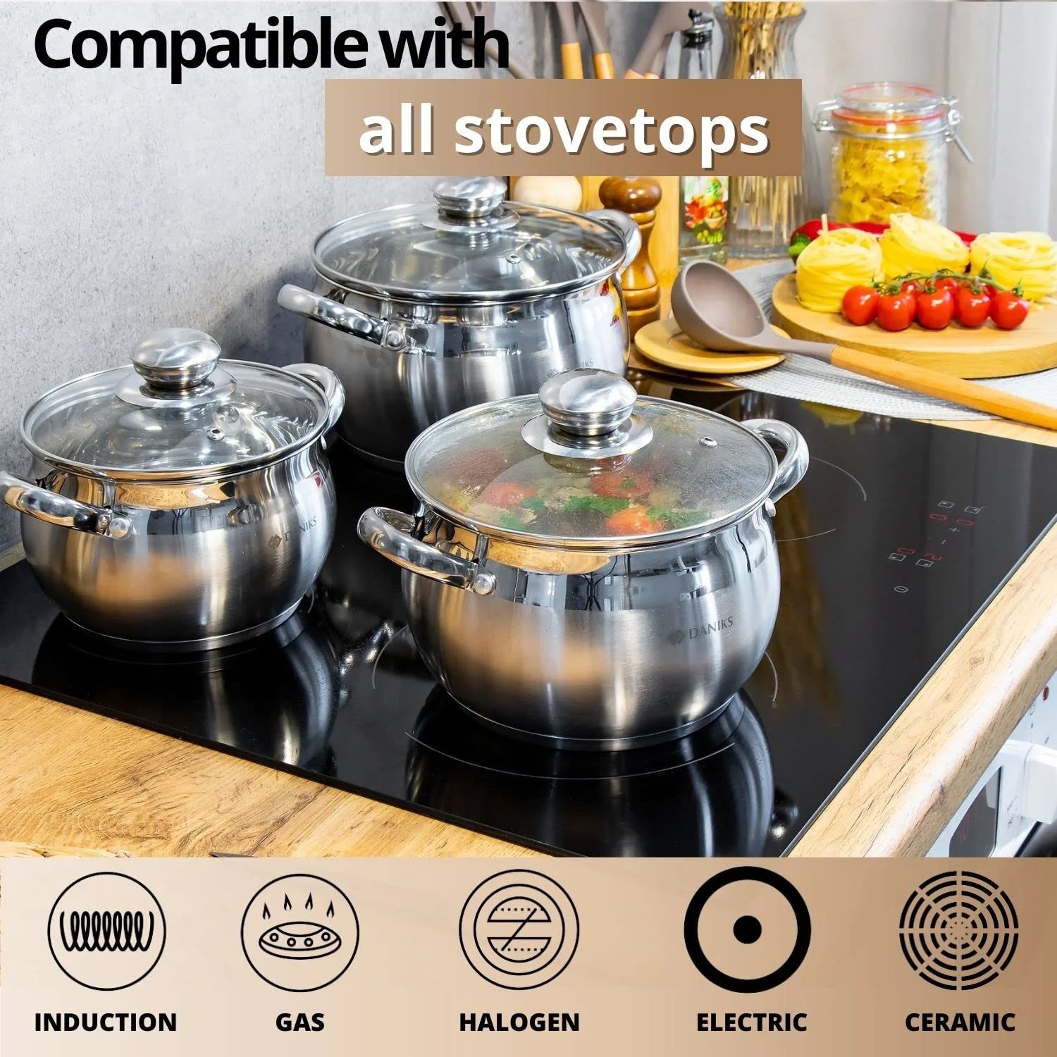 Silver Stainless Steel Daniks Classic Stainless Steel Kitchen Induction Pot Cookware Set | 6-Piece | Dishwasher Safe Pots with Lid | 2 Quart + 3 Quart + 4 Quart | Measuring Scale | Silver, Good Condition condition - View 6