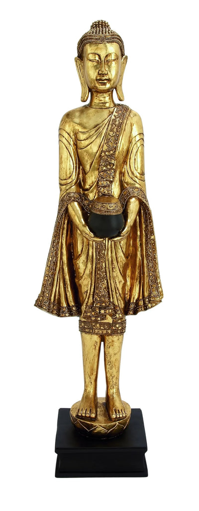 Deco 79 Polystone Buddha Decorative Sculpture Meditating Home Decor Statue with Engraved Carvings and Relief Detailing, Accent Figurine 16" x 11" x 54", Gold