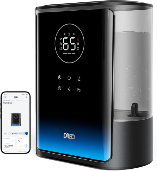 Dreo 8L Smart Humidifiers for Bedroom 600ft², 80H Runtime Warm&Cool Supersized Mist Humidifier for Large Room Indoor, Quiet Whole House humidifier for Baby, Plants, with Alexa/Google, Black, HM717S - View 1