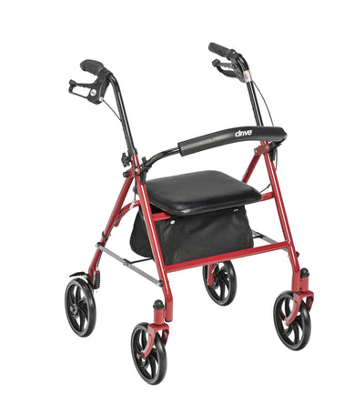Drive Medical 10257RD-1 4 Wheel Rollator Walker With Seat, Steel Rolling Walker, Height Adjustable, 7.5" Wheels, Removable Back Support, 300 Pound Weight Capacity, Red