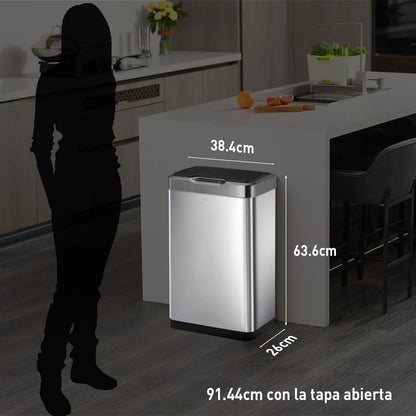 Brushed Stainless Steel Stainless Steel EKO Mirage-T 50 Liter / 13.2 Gallon Touchless Rectangular Motion Sensor Trash Can, Brushed Stainless Steel Finish, Good Condition condition - View 4
