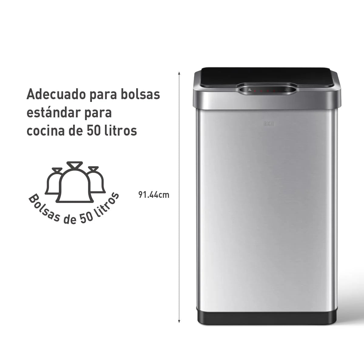 Brushed Stainless Steel Stainless Steel EKO Mirage-T 50 Liter / 13.2 Gallon Touchless Rectangular Motion Sensor Trash Can, Brushed Stainless Steel Finish, Good Condition condition - View 5