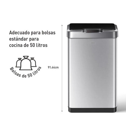 Brushed Stainless Steel Stainless Steel EKO Mirage-T 50 Liter / 13.2 Gallon Touchless Rectangular Motion Sensor Trash Can, Brushed Stainless Steel Finish, Good Condition condition - View 5