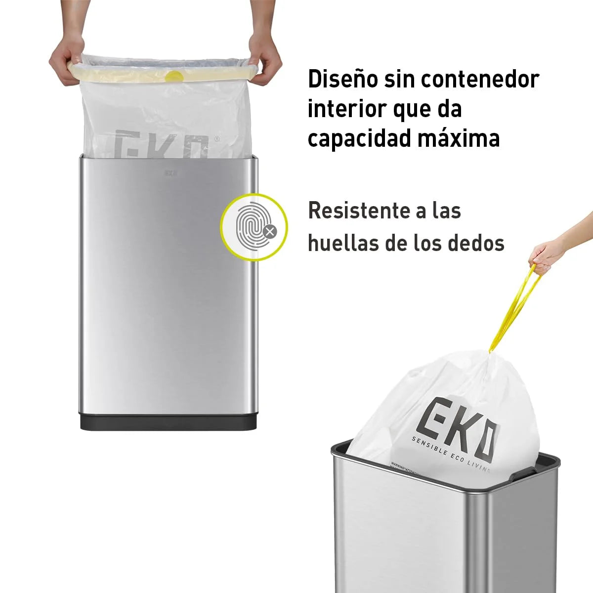 Brushed Stainless Steel Stainless Steel EKO Mirage-T 50 Liter / 13.2 Gallon Touchless Rectangular Motion Sensor Trash Can, Brushed Stainless Steel Finish, Good Condition condition - View 6