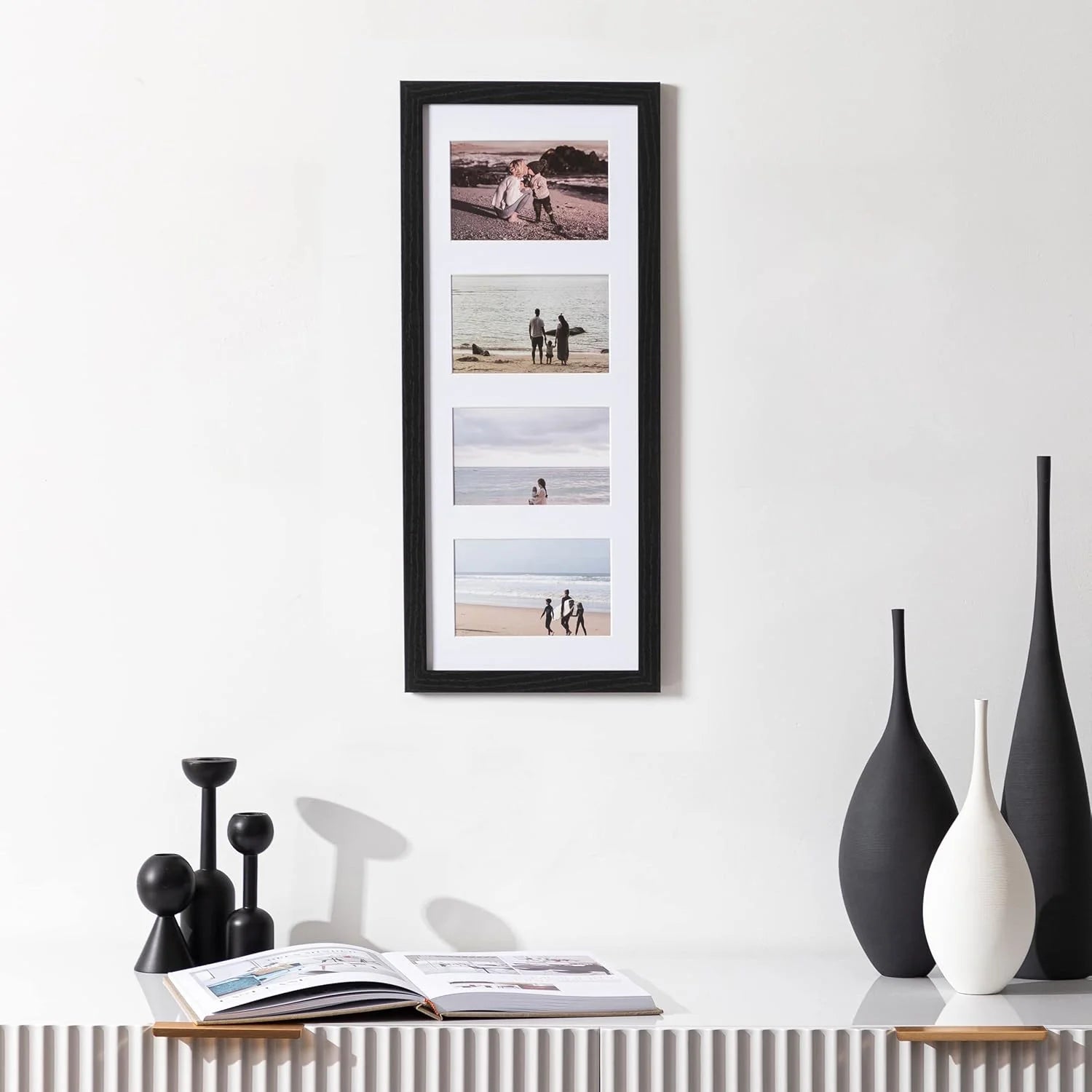 Black Wood eletecpro 8x20 Collage Picture Frame with 1 Mat Display 4Pcs 4x6 Photos or 1Pc 8x20 Picture without Mat, Picture Frames Collage Wall Decor Home Decor for Wall, Black, Brand New condition - View 9