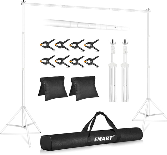 EMART Backdrop Stand 10x8.5ft Photo Studio Adjustable Background Stand - White - View 1