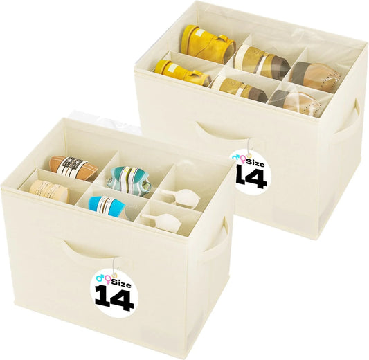 Fabric Shoe Storage Bins for Men Size 14, Beige - View 1