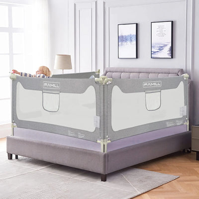 FAMILL Bed Rail for Toddlers with U-Shaped Base, Toddler Bed Rails Baby Guard for King/Twin/Full Size, Grey, 1 Piece, 74.8"