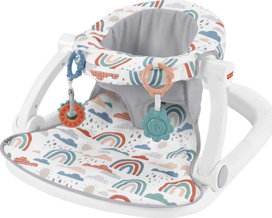 Fisher-Price Portable Baby Chair Sit-Me-Up Floor Seat with Developmental Toys & Machine Washable Seat Pad, Rainbow Showers - View 1