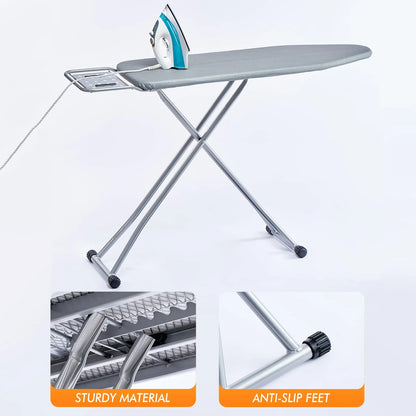 Silver Gray Metal Frame Foldable Ironing Board with Heat Resistant Cover, Steam Iron Rest and Non-Slip Legs - Sturdy Metal Frame (13 x 34 x 53 Inches) (Silver Gray), Brand New condition - View 5