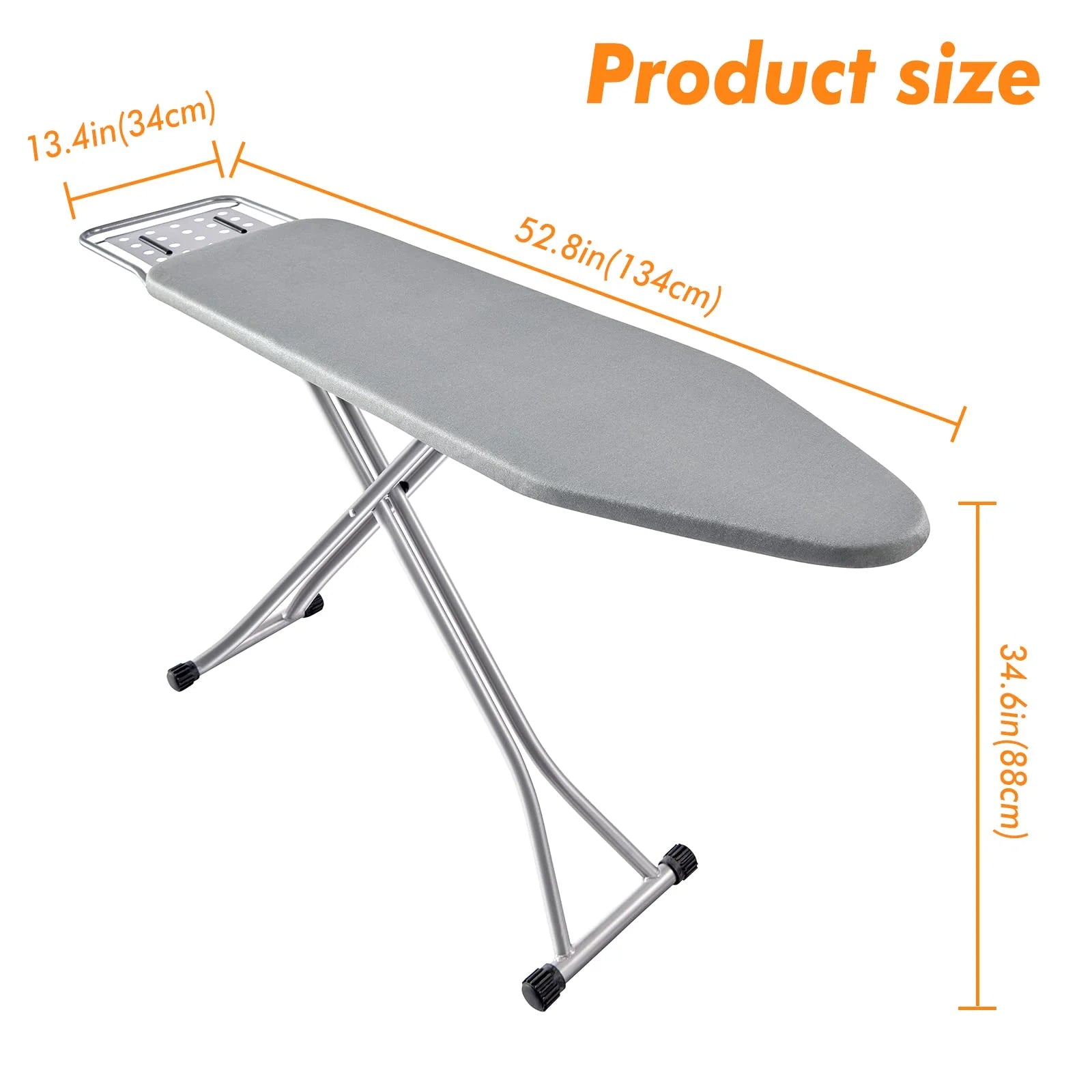 Silver Gray Metal Frame Foldable Ironing Board with Heat Resistant Cover, Steam Iron Rest and Non-Slip Legs - Sturdy Metal Frame (13 x 34 x 53 Inches) (Silver Gray), Brand New condition - View 6
