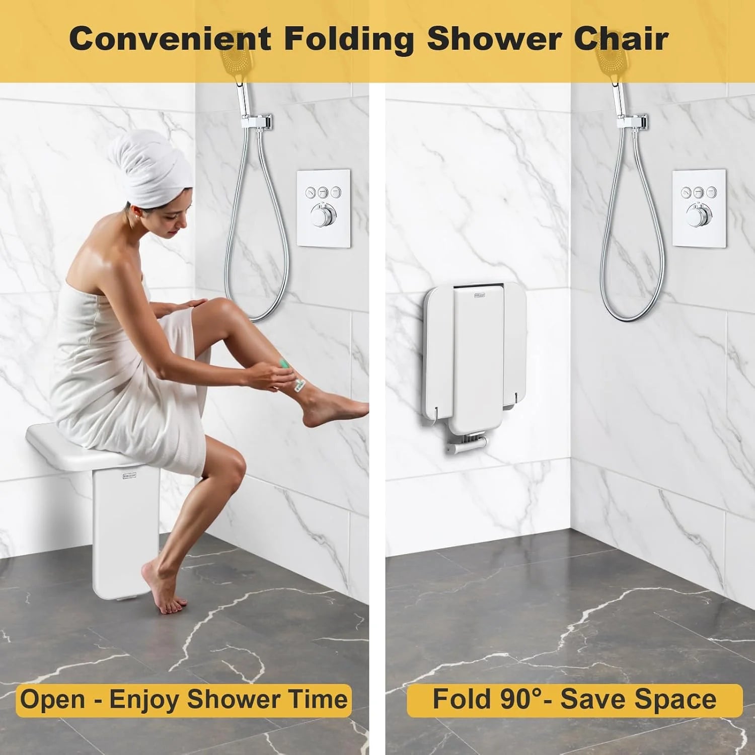 product ABS Folding Shower Chair Wall Mounted Fold Down Bath Seat Chair ABS 440LB Capacity Shower Bench for Elderly Disabled Pregnant Woman Medium, As Is condition - View 3