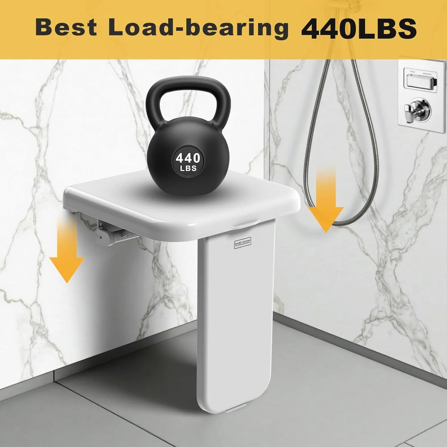 product ABS Folding Shower Chair Wall Mounted Fold Down Bath Seat Chair ABS 440LB Capacity Shower Bench for Elderly Disabled Pregnant Woman Medium, As Is condition - View 4