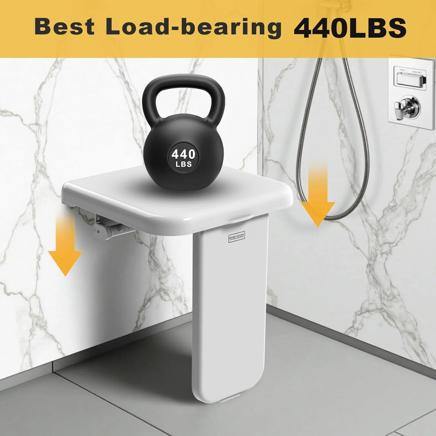 product ABS Folding Shower Chair Wall Mounted Fold Down Bath Seat Chair ABS 440LB Capacity Shower Bench for Elderly Disabled Pregnant Woman Medium, As Is condition - View 4