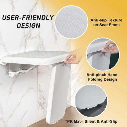product ABS Folding Shower Chair Wall Mounted Fold Down Bath Seat Chair ABS 440LB Capacity Shower Bench for Elderly Disabled Pregnant Woman Medium, As Is condition - View 5