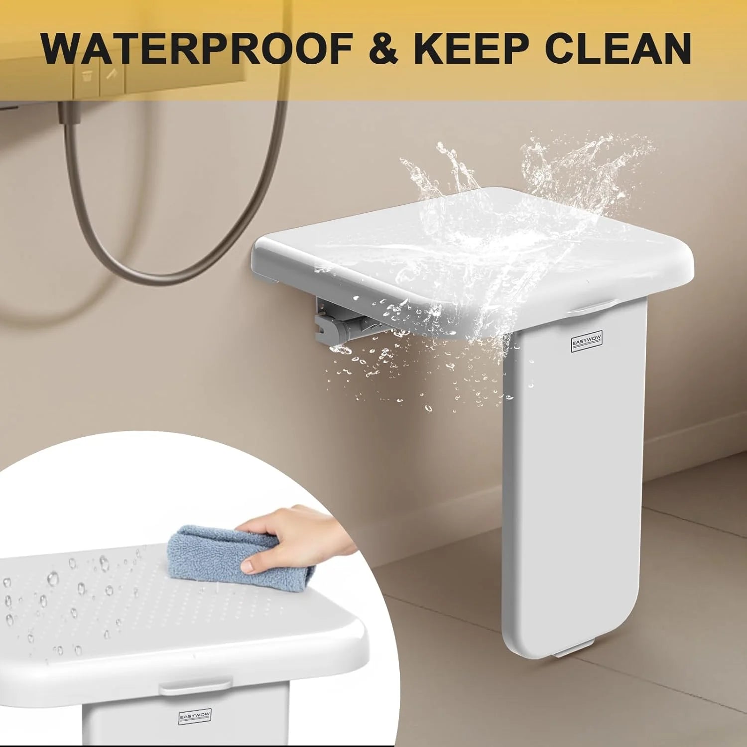 product ABS Folding Shower Chair Wall Mounted Fold Down Bath Seat Chair ABS 440LB Capacity Shower Bench for Elderly Disabled Pregnant Woman Medium, As Is condition - View 6
