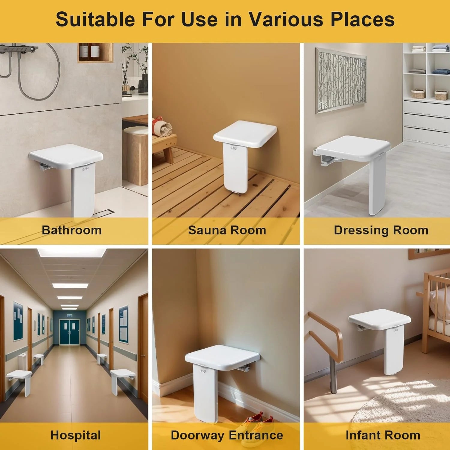 product ABS Folding Shower Chair Wall Mounted Fold Down Bath Seat Chair ABS 440LB Capacity Shower Bench for Elderly Disabled Pregnant Woman Medium, As Is condition - View 7