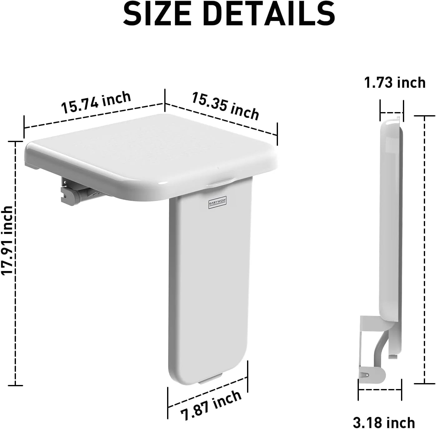 product ABS Folding Shower Chair Wall Mounted Fold Down Bath Seat Chair ABS 440LB Capacity Shower Bench for Elderly Disabled Pregnant Woman Medium, As Is condition - View 8