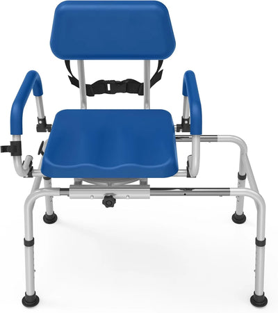 FSA/HSA Eligible Sliding Shower Chair Tub Transfer Bench for Bathtub with Swivel Seat, Padded Shower Bench with Pivoting Arms, Height Adjustable Shower Seat, 350 lbs, Blue, Standard